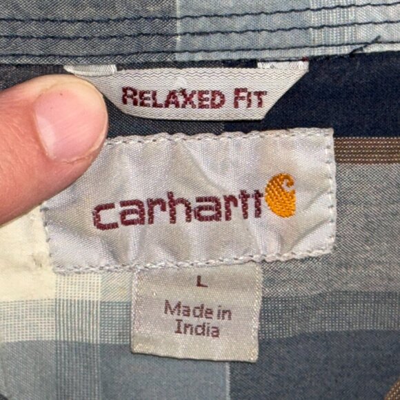 Carhartt Men’s Short Sleeve Button Down Shirt Size L Blue Plaid 100% Cotton - Picture 6 of 12